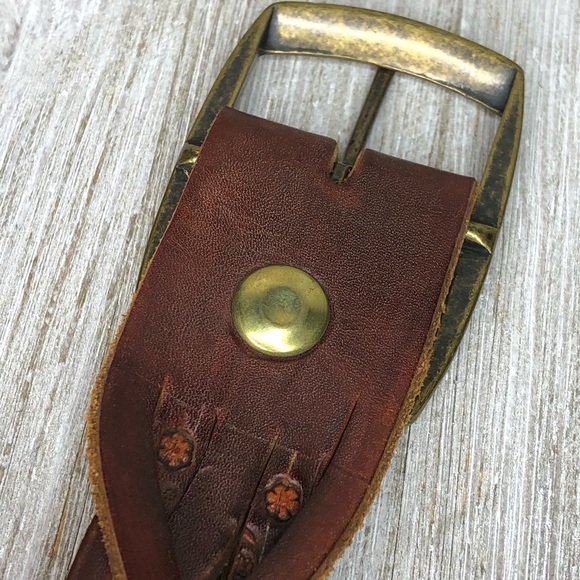 Brown Leather Braided Floral Stamped Belt main image 4